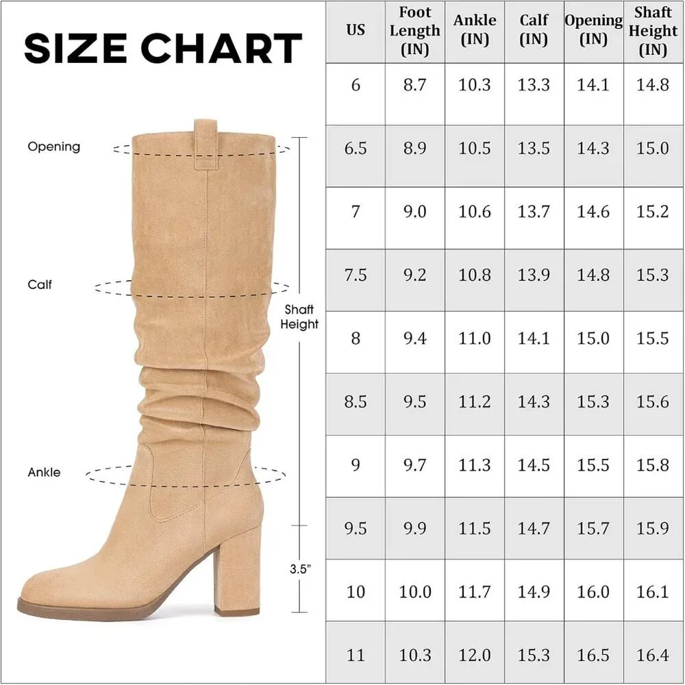 Women's Tan Tall Chunky High Heel Side Zipper Knee High Boots With Party